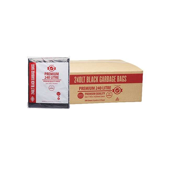 Premium Black Garbage Bags 120L 25pk 100/CTN