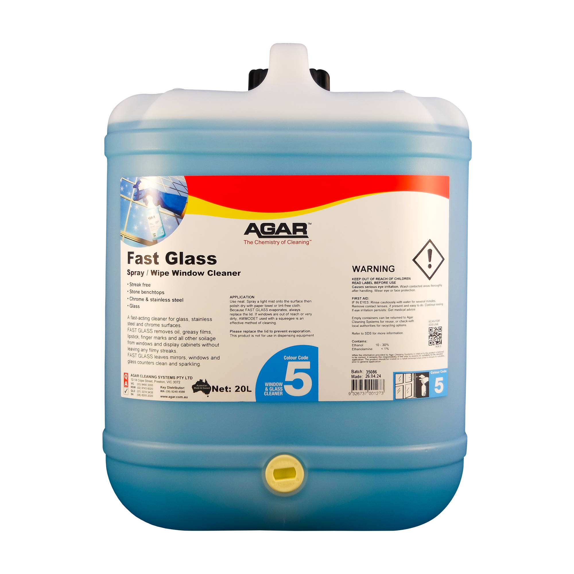 AGAR™ Fast Glass Spray Wipe Window Cleaner 20L