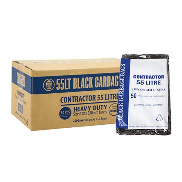 Contractor Black Garbage Liner 55L –Pack of 50 250/CTN