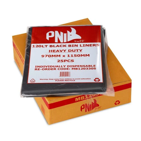 Heavy Duty Tuff Black Bin Liner - 120L 4x25Pk 100/CTN