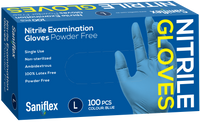 Saniflex Blue Nitrile  Examination Powder Free Gloves 100 Pack - Large