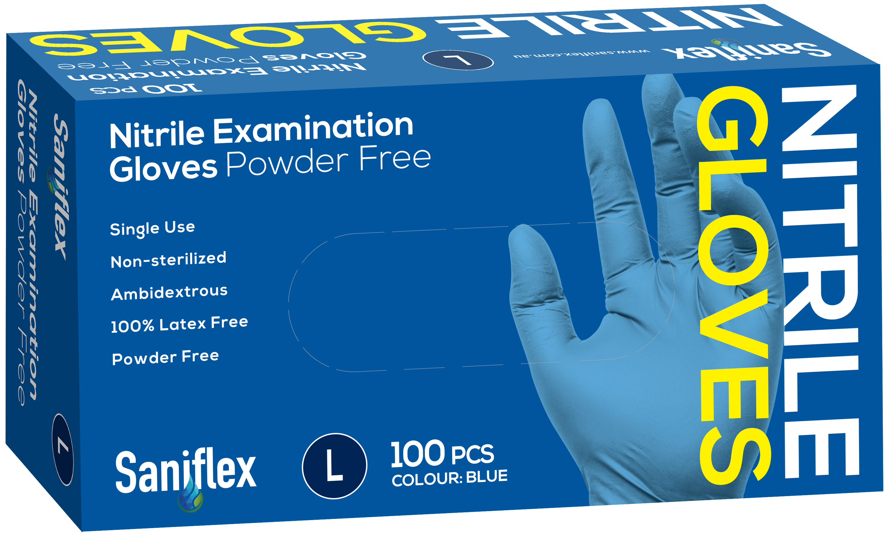 Saniflex Blue Nitrile  Examination Powder Free Gloves 100 Pack - Large