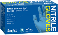 Saniflex Blue Nitrile  Examination Powder Free Gloves 100 Pack - Medium