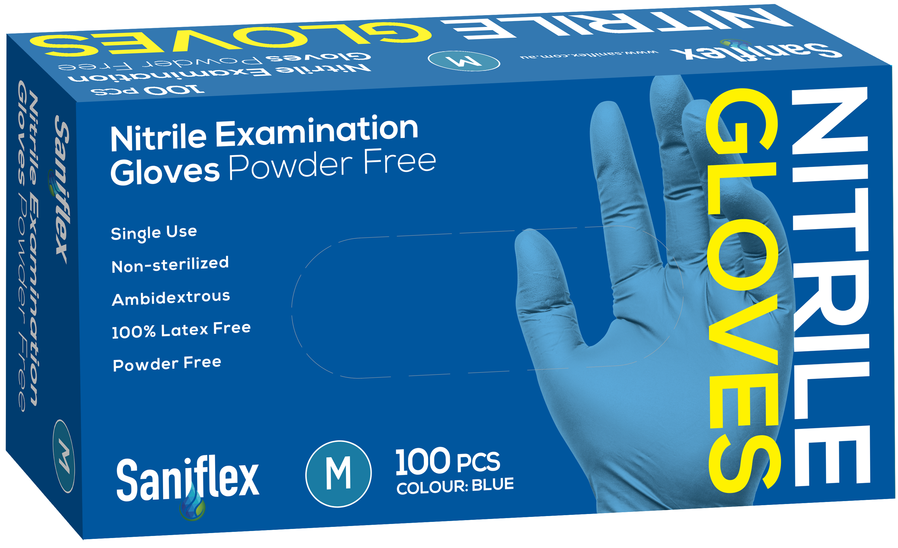 Saniflex Blue Nitrile  Examination Powder Free Gloves 100 Pack - Medium