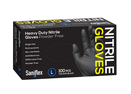Saniflex Heavy Duty Black Nitrile Gloves 100 Pack - Large