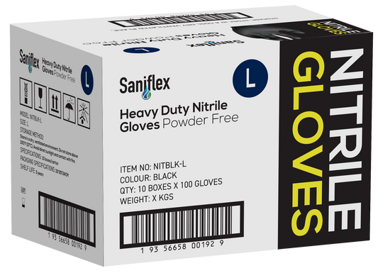 Saniflex Heavy Duty Black Nitrile Gloves 100 Pack - Large