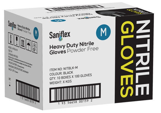 Saniflex Heavy Duty Black Nitrile Gloves 100 Pack - Medium
