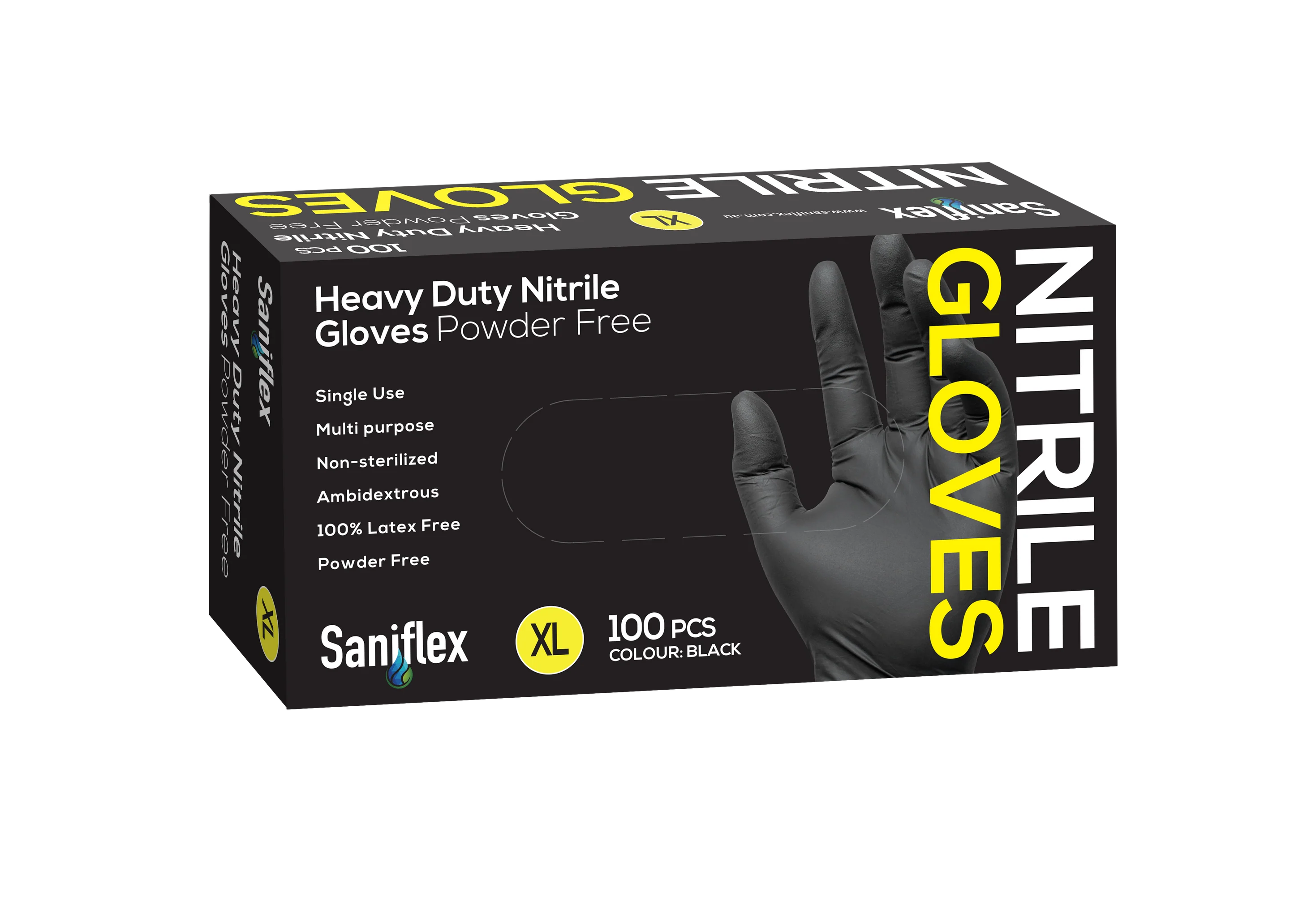 Saniflex Heavy Duty Black Nitrile Gloves 100 Pack - Extra Large