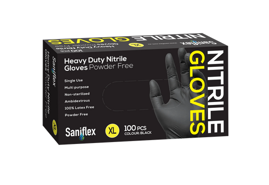 Saniflex Heavy Duty Black Nitrile Gloves 100 Pack - Extra Large