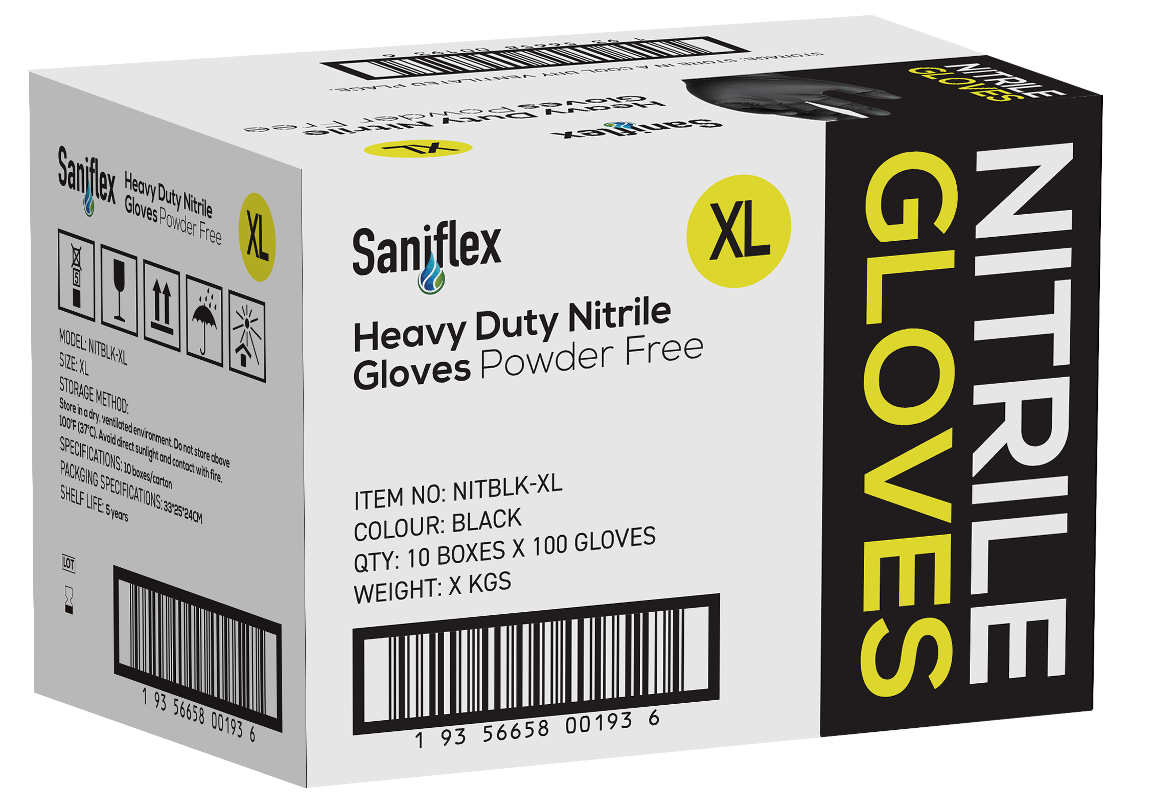 Saniflex Heavy Duty Black Nitrile Gloves 100 Pack - Extra Large
