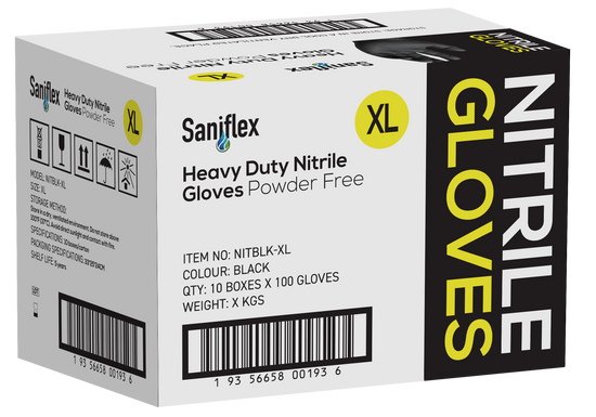 Saniflex Heavy Duty Black Nitrile Gloves 100 Pack - Extra Large