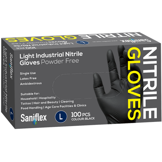 Saniflex Light Industrial Black Nitrile Black Gloves 100 Pack - Large