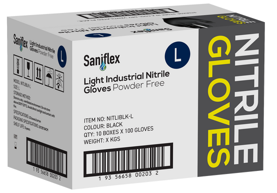 Saniflex Light Industrial Black Nitrile Black Gloves 100 Pack - Large