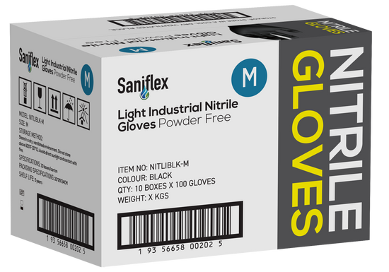 Saniflex Light Industrial Black Nitrile Black Gloves 100 Pack - Medium