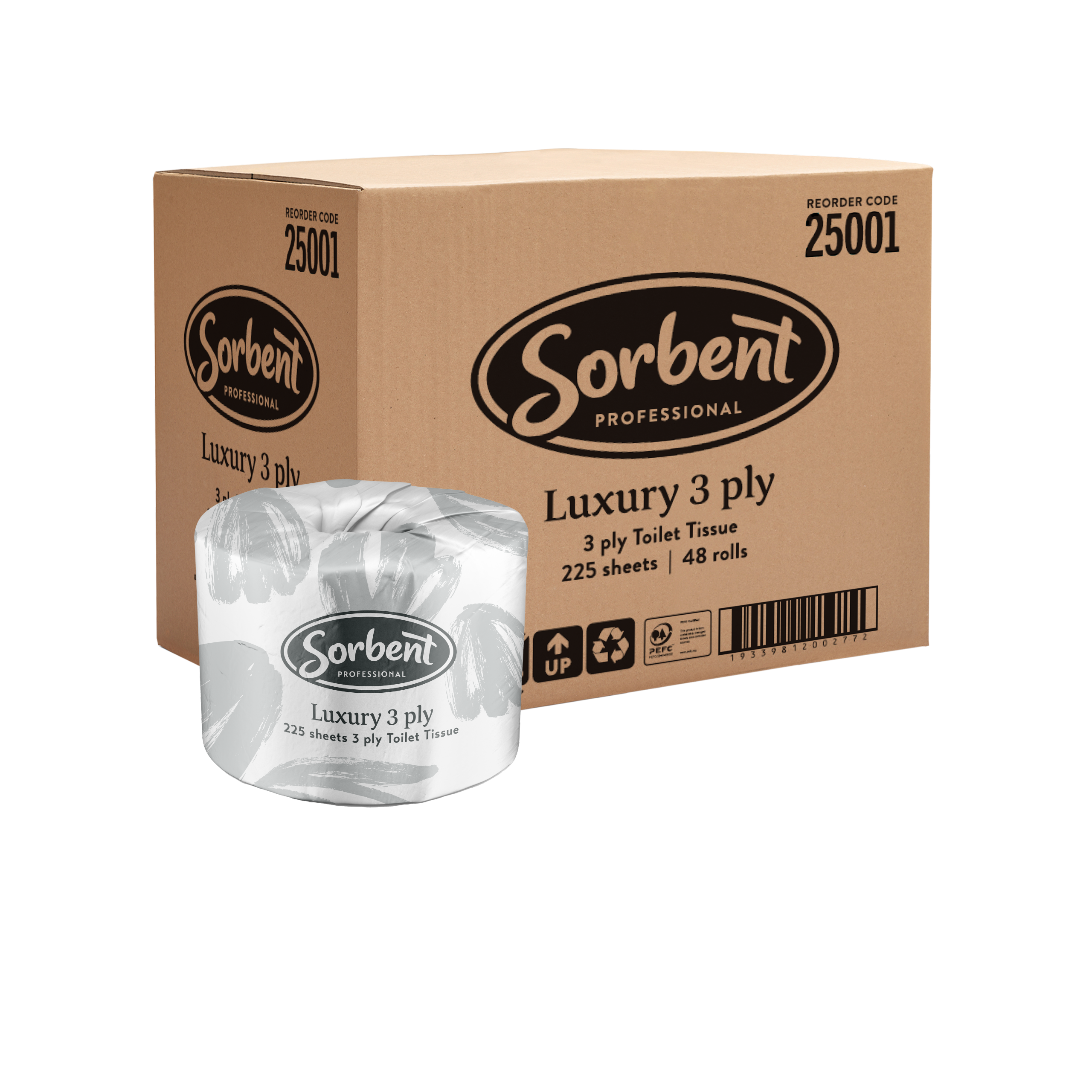 Sorbent Professional 25001 Luxury Toilet Tissue 3 Ply 225s 48/CTN
