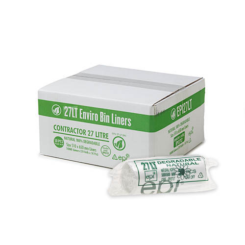 Natural EPI Degradable Kitchen Tidy Liner 27L 50 Rolls 1000/CTN