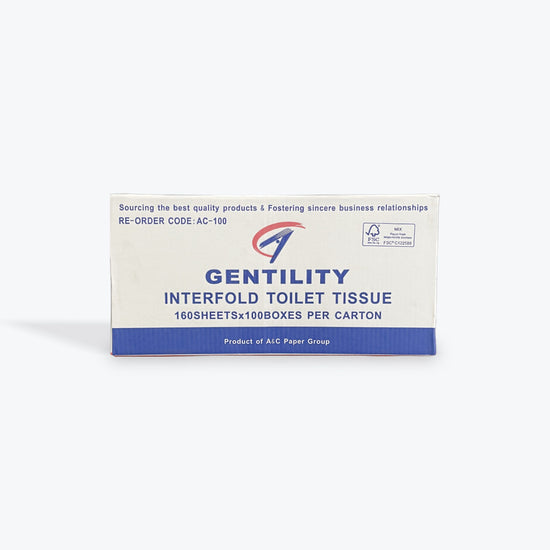 Gentility Interfold 1 ply Toilet Tissue 18X12 100s/pk -100pk/CTN