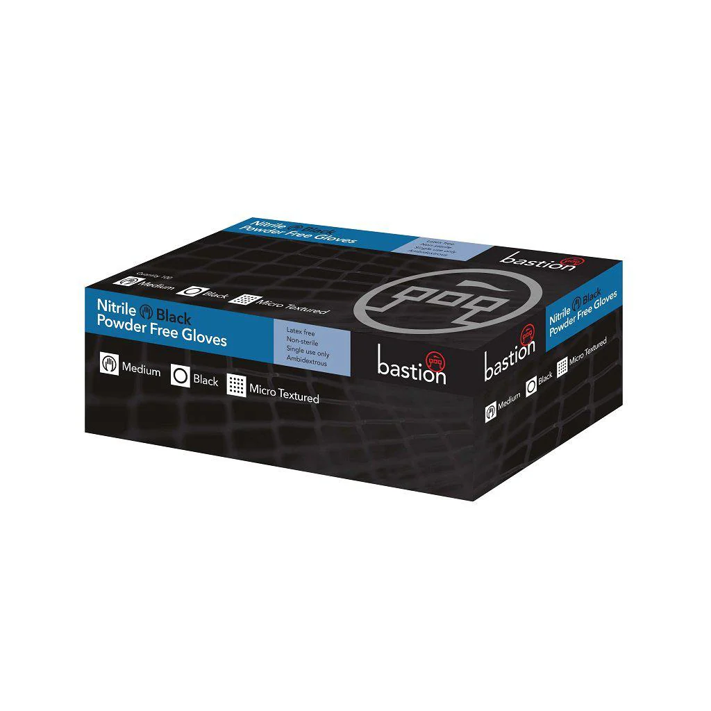 Bastion Nitrile Black Powder Free Micro Textured Gloves- Medium