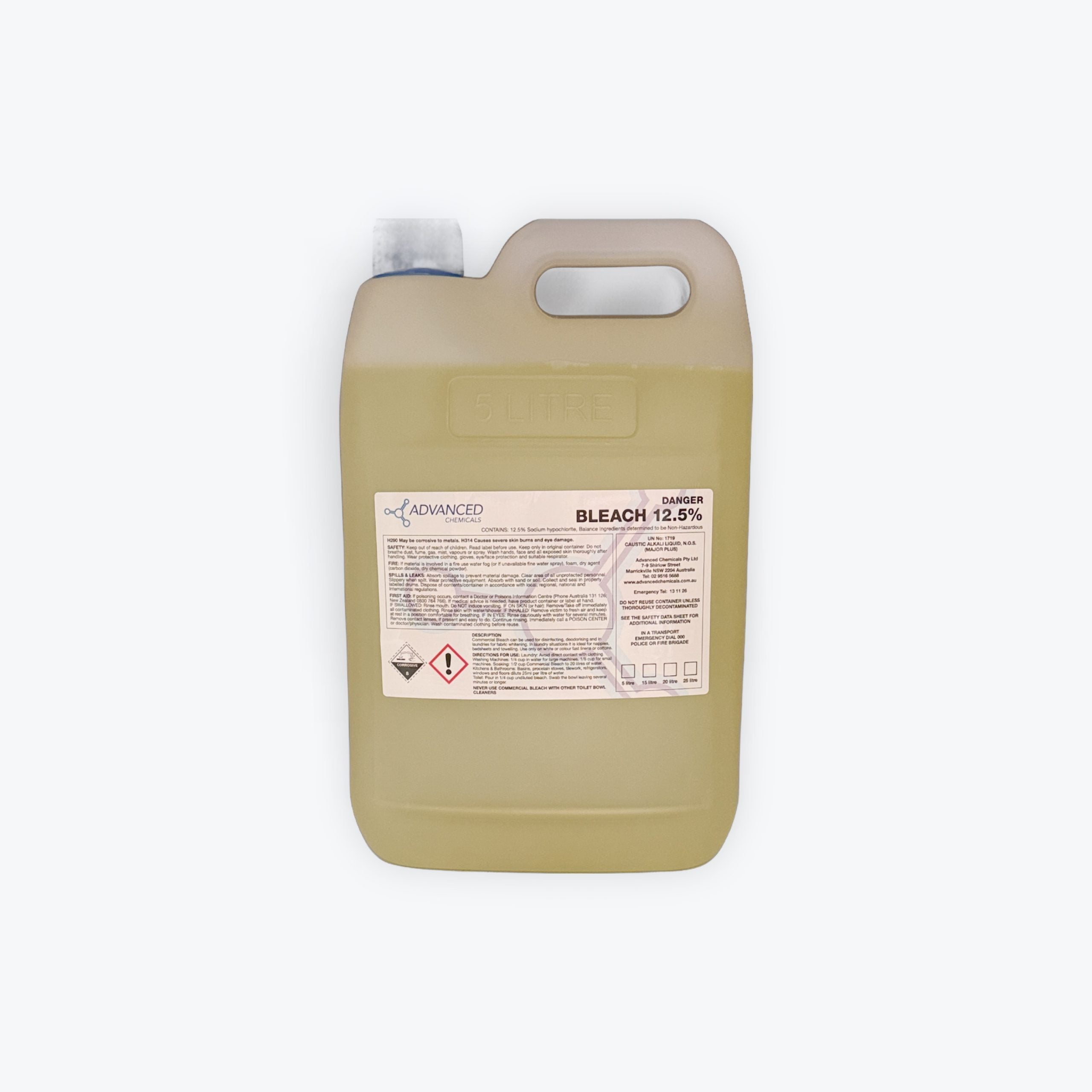 Bleach Concentrated (12.5% S/HYPO) 5L | Advanced Chemicals