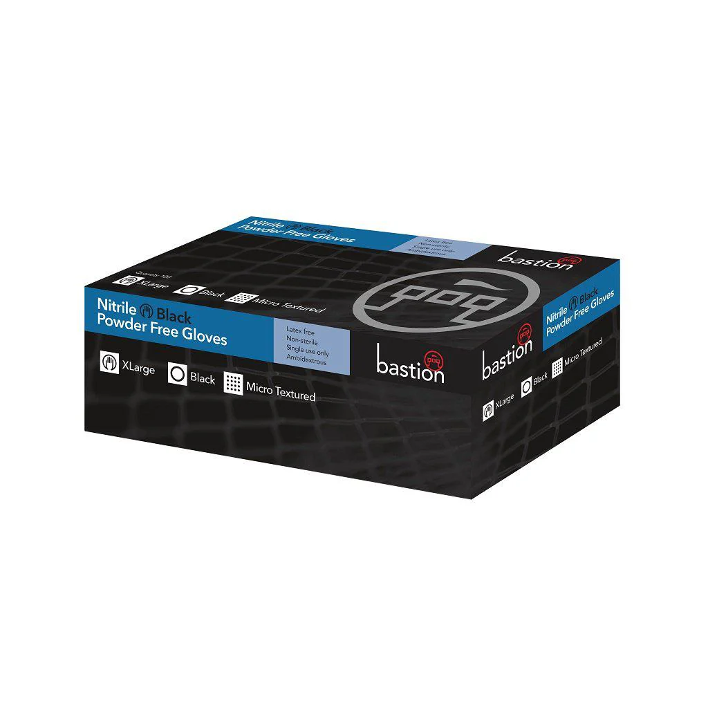 Bastion Nitrile Black Powder Free Micro Textured Gloves- Extra Large