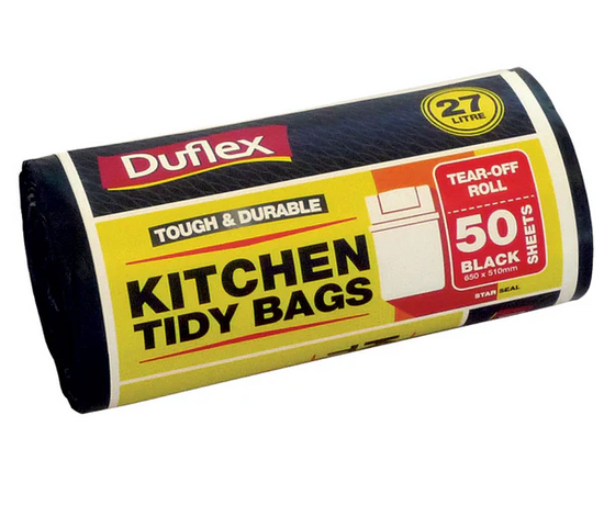 Duflex Kitchen Tidy Bags 27L - Black 50 Sheets 20 Rolls / Ctn I EAP